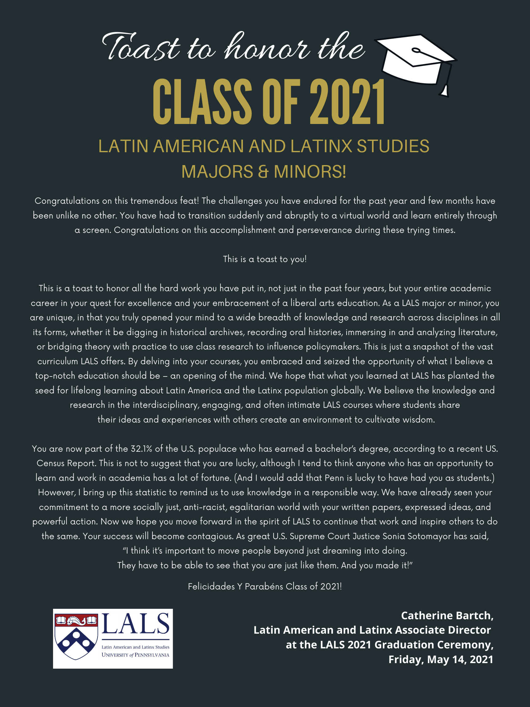 Toast to honor the Class of 2021 Latin American and Latinx Studies